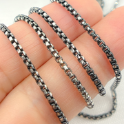 Black Rhodium & White Sterling Silver Diamond Cut Box Chain